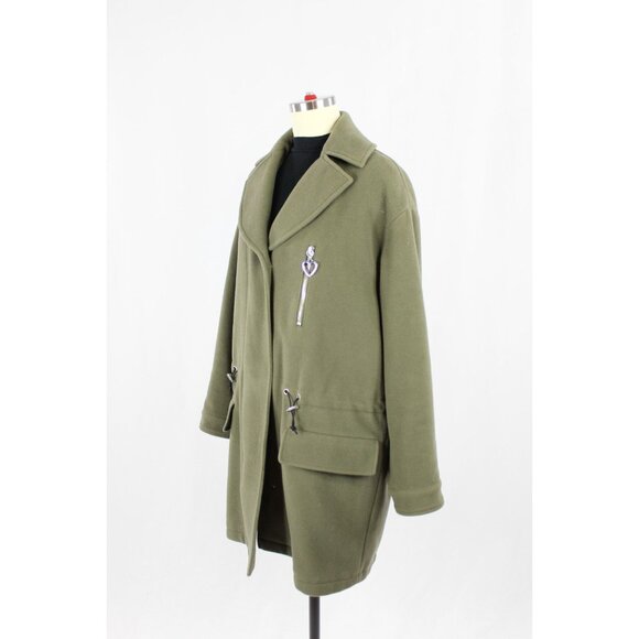 LOVE MOSCHINO Olive Green Felted Wool Car Coat, Size 2 - Picture 4 of 15